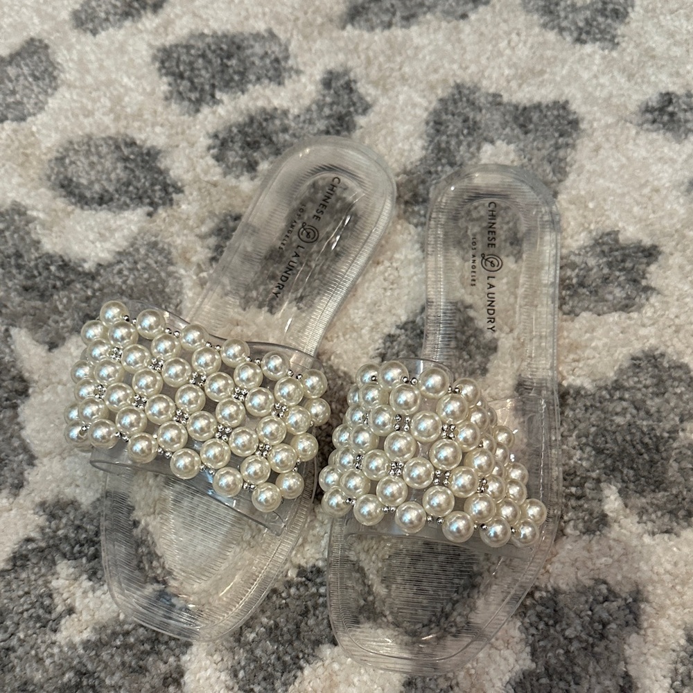 Chinese Laundry Clear Pearl Embellished Sandals